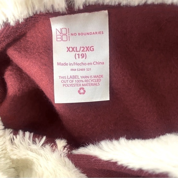 No boundaries Unisex Sherpa Hoodie Size XL (19) Burgundy Super Warm - Picture 7 of 9